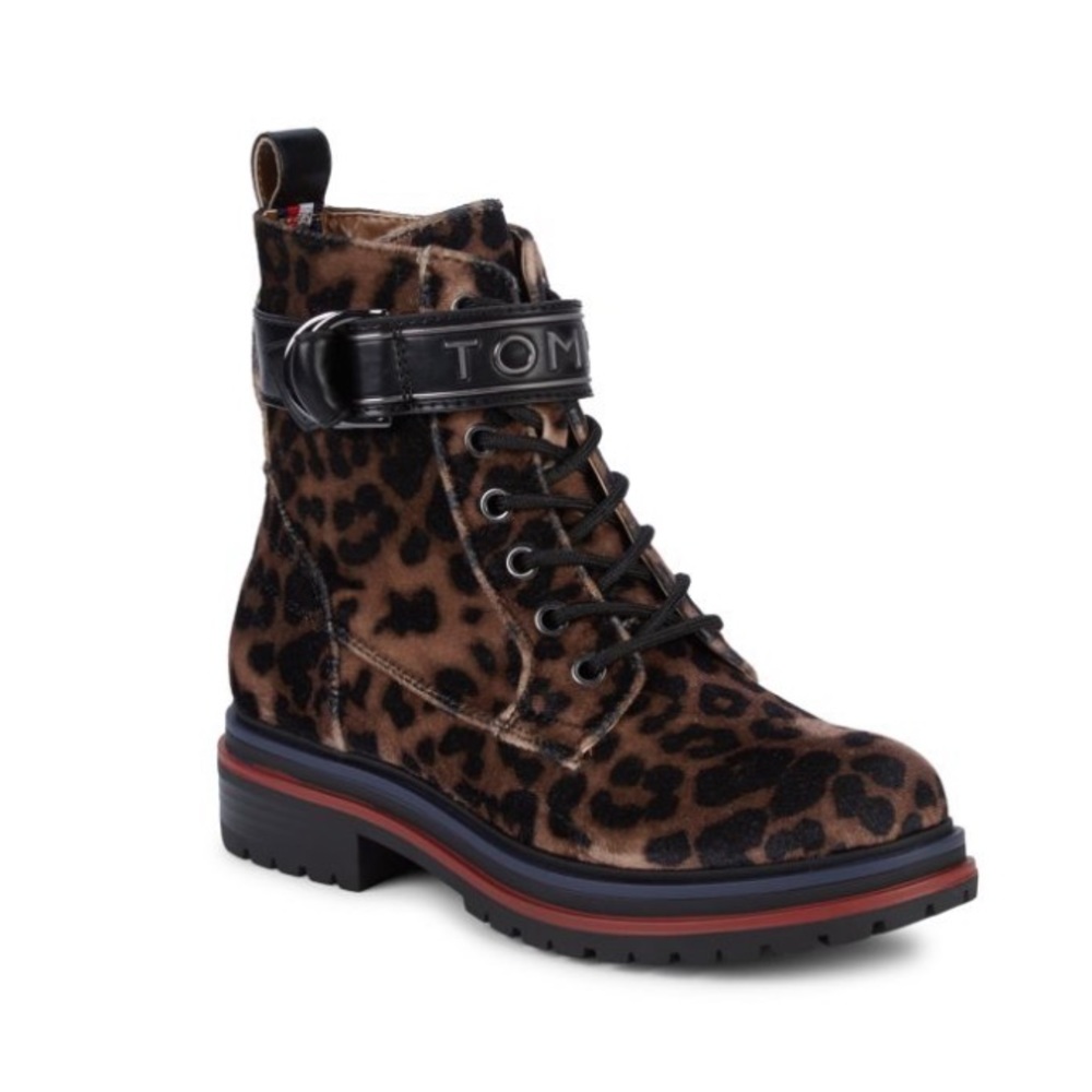 TOMMY HILFIGER
Parsins Leopard-Print Velvet Combat Boots NWOT